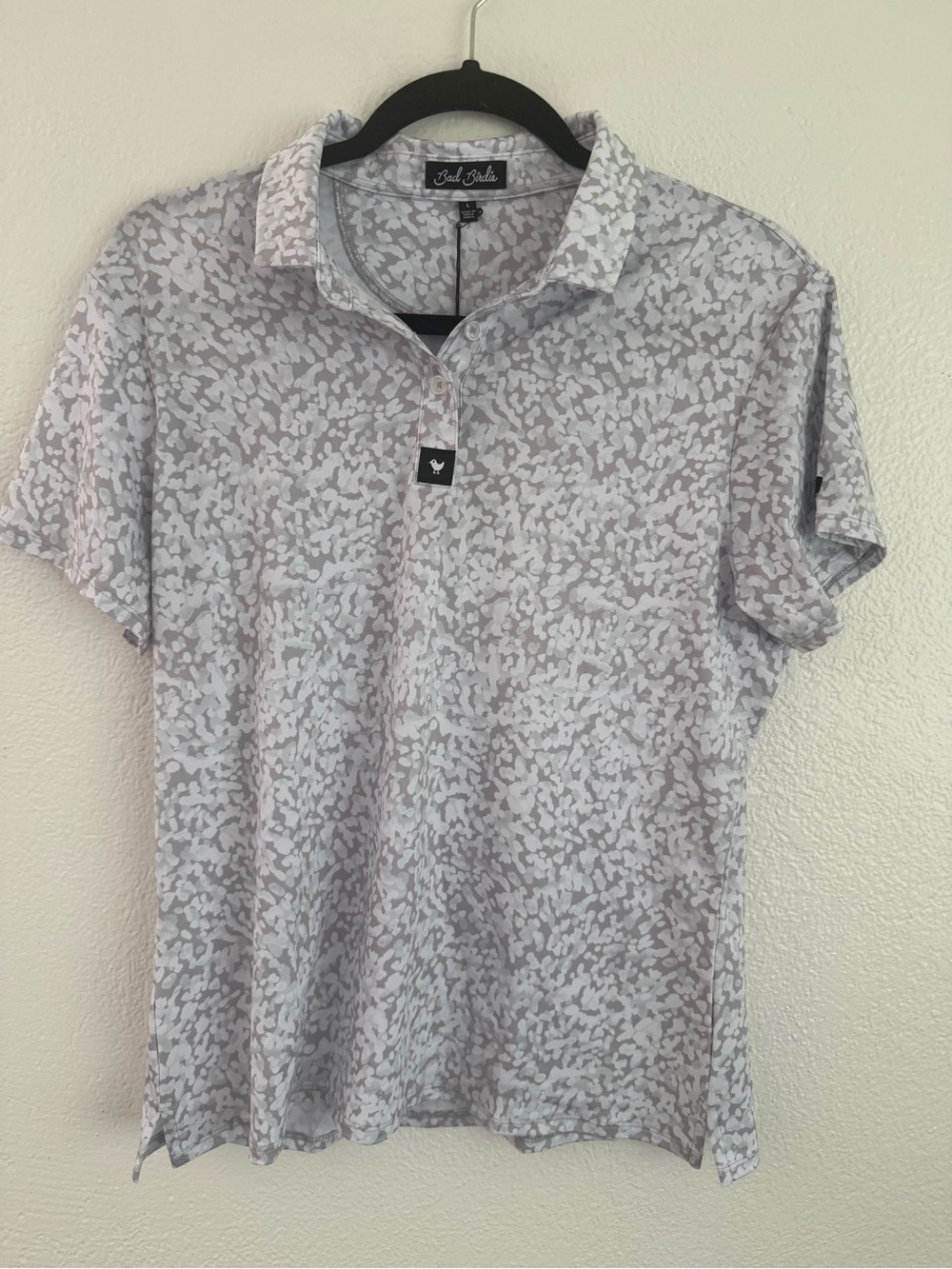 Bad Birdie Women’s Large Core Polo Women's Salt Shaker Grey White UPF 50